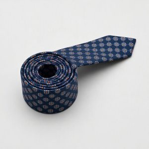 Cravate satinée motif médaillon géométrique — Bleu marine
