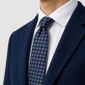 Cravate satinée motif médaillon géométrique — Bleu marine