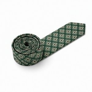 Cravate satinée motif médaillon fleuri — Vert forêt