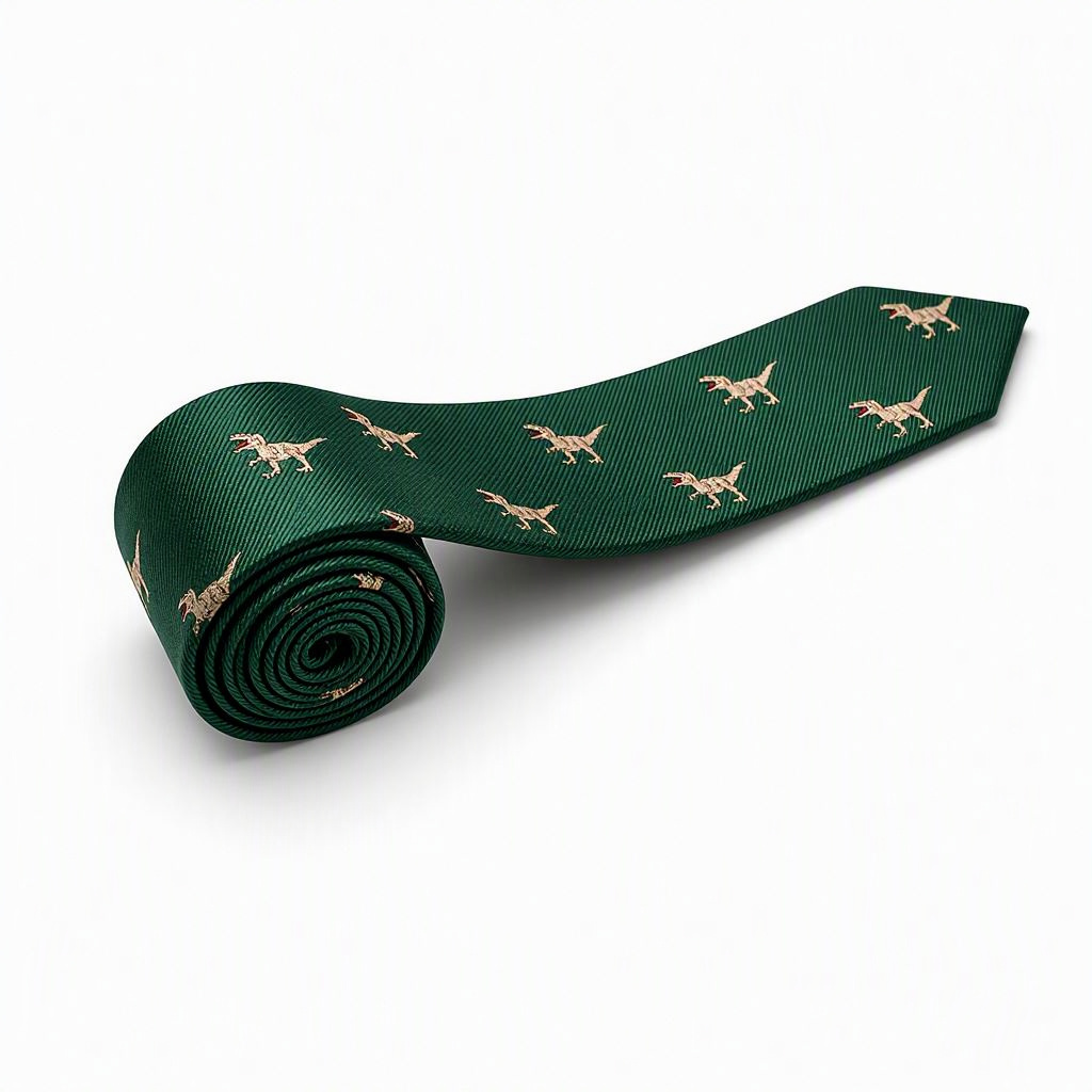 Cravate soie motif dinosaure jacquard — Vert sapin