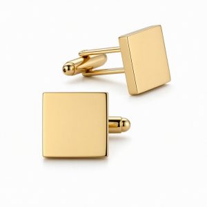 Boutons de manchette carrés dorés — Acier inoxydable poli