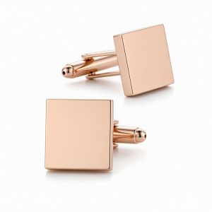 Boutons de manchette carrés or rose — Acier inoxydable poli
