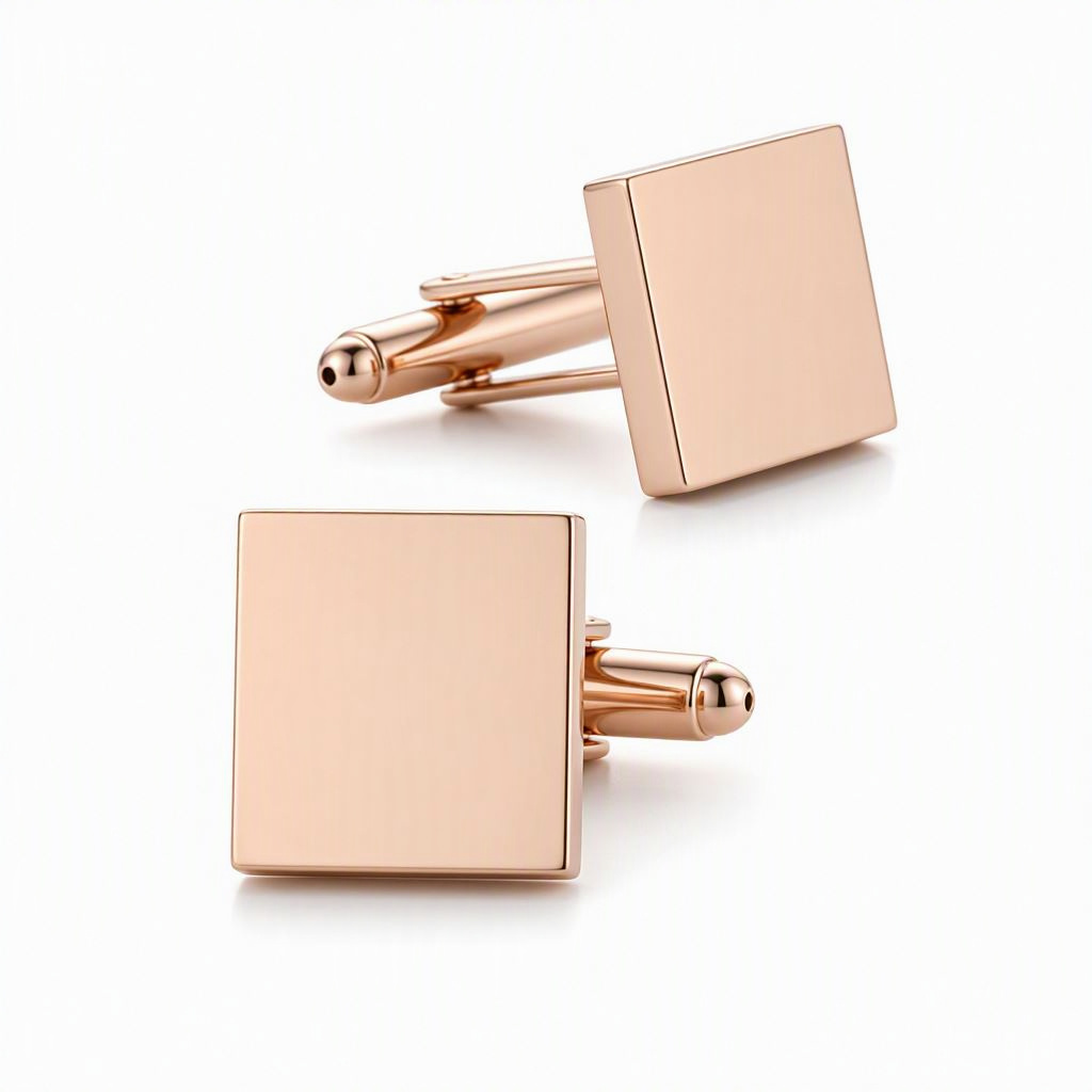 Boutons de manchette carrés or rose — Acier inoxydable poli