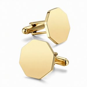 Boutons de manchette octogonaux dorés — Acier inoxydable poli