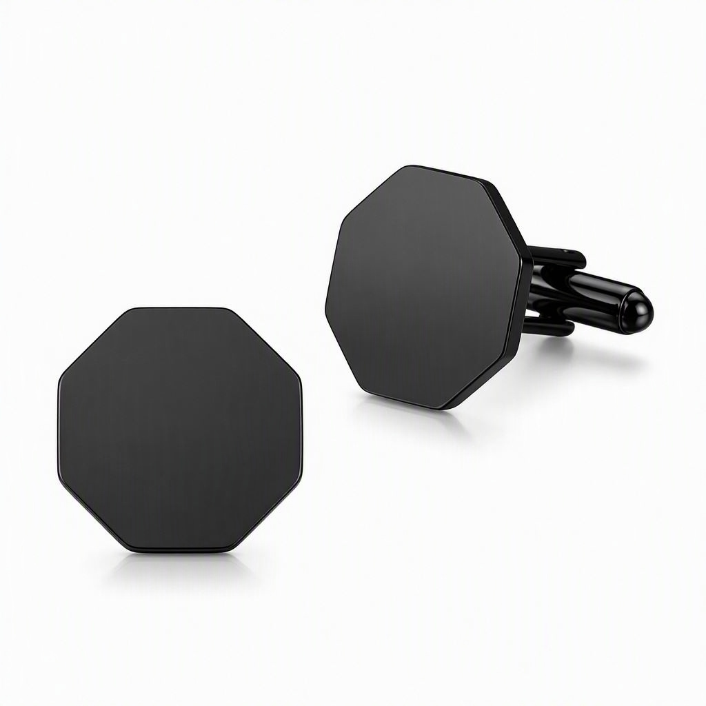 Boutons de manchette octogonaux noirs — Acier inoxydable