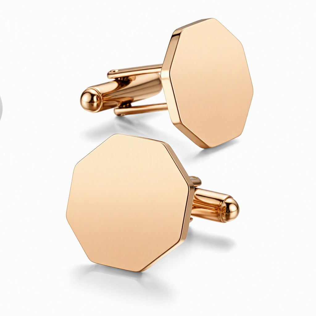 Boutons de manchette octogonaux or rose — Acier inoxydable poli