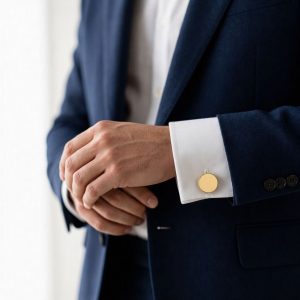 Boutons de manchette ronds dorés — Acier inoxydable poli