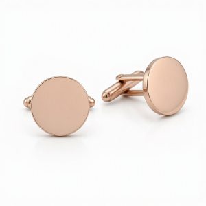 Boutons de manchette ronds or rose — Acier inoxydable poli
