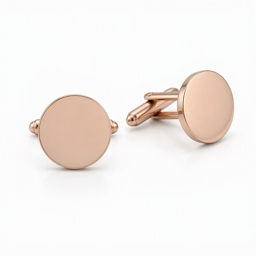 Boutons de manchette ronds or rose — Acier inoxydable poli