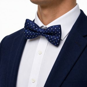 Nœud papillon microfibre façon daim à pois et médaillons — Bleu marine