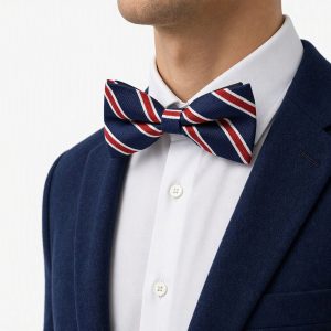 Nœud papillon microfibre façon daim rayé — Bleu marine, blanc et rouge